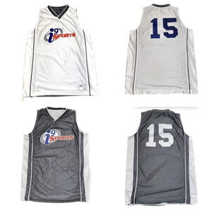 Gray & white reversible sleeveless basketball jersey. #15 by i9 Sports.